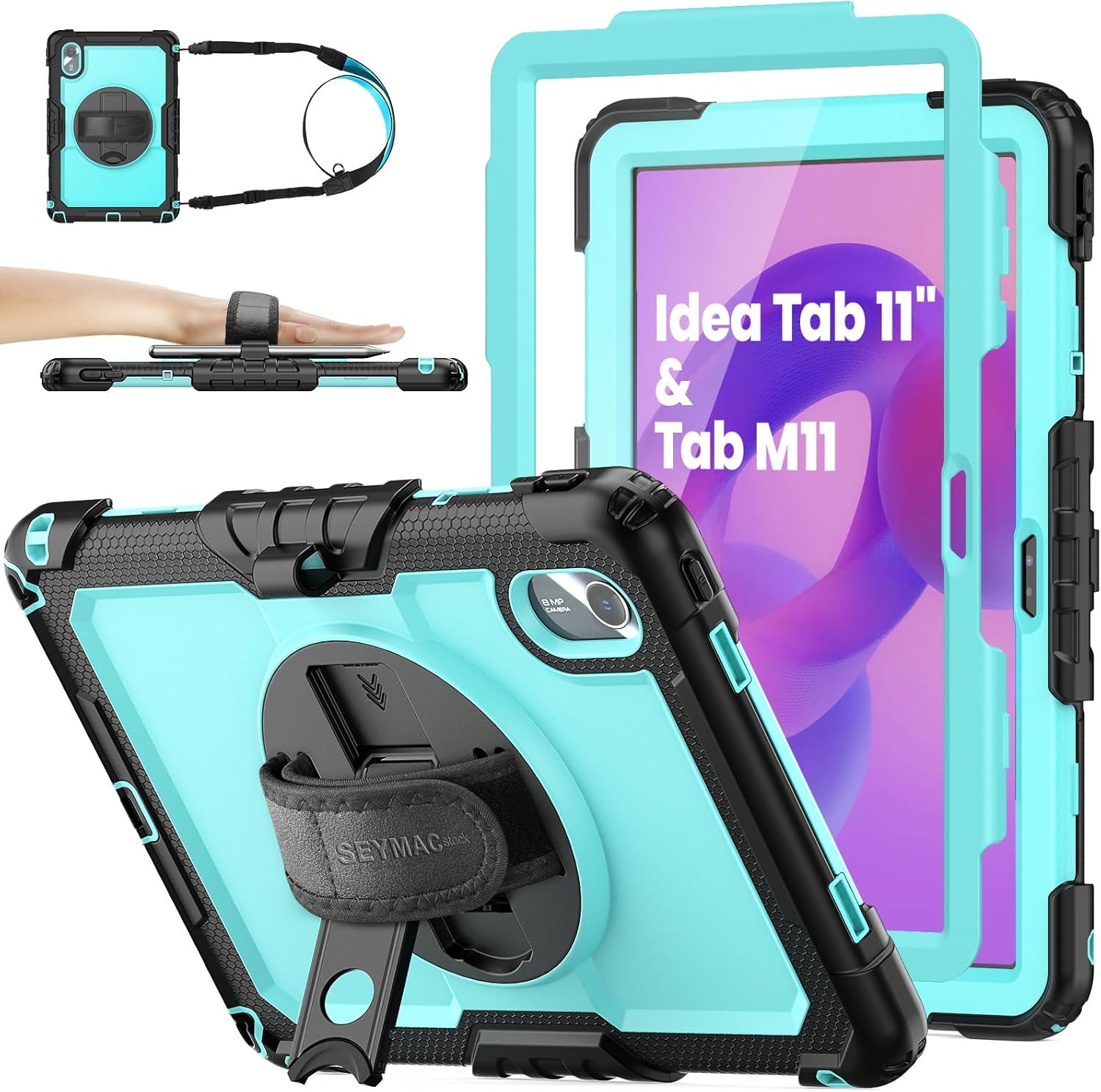 Tablet Case for Lenovo Idea Tab M11 Drop Proof 360 Rotate Stand with Strap Pen Holder and Screen