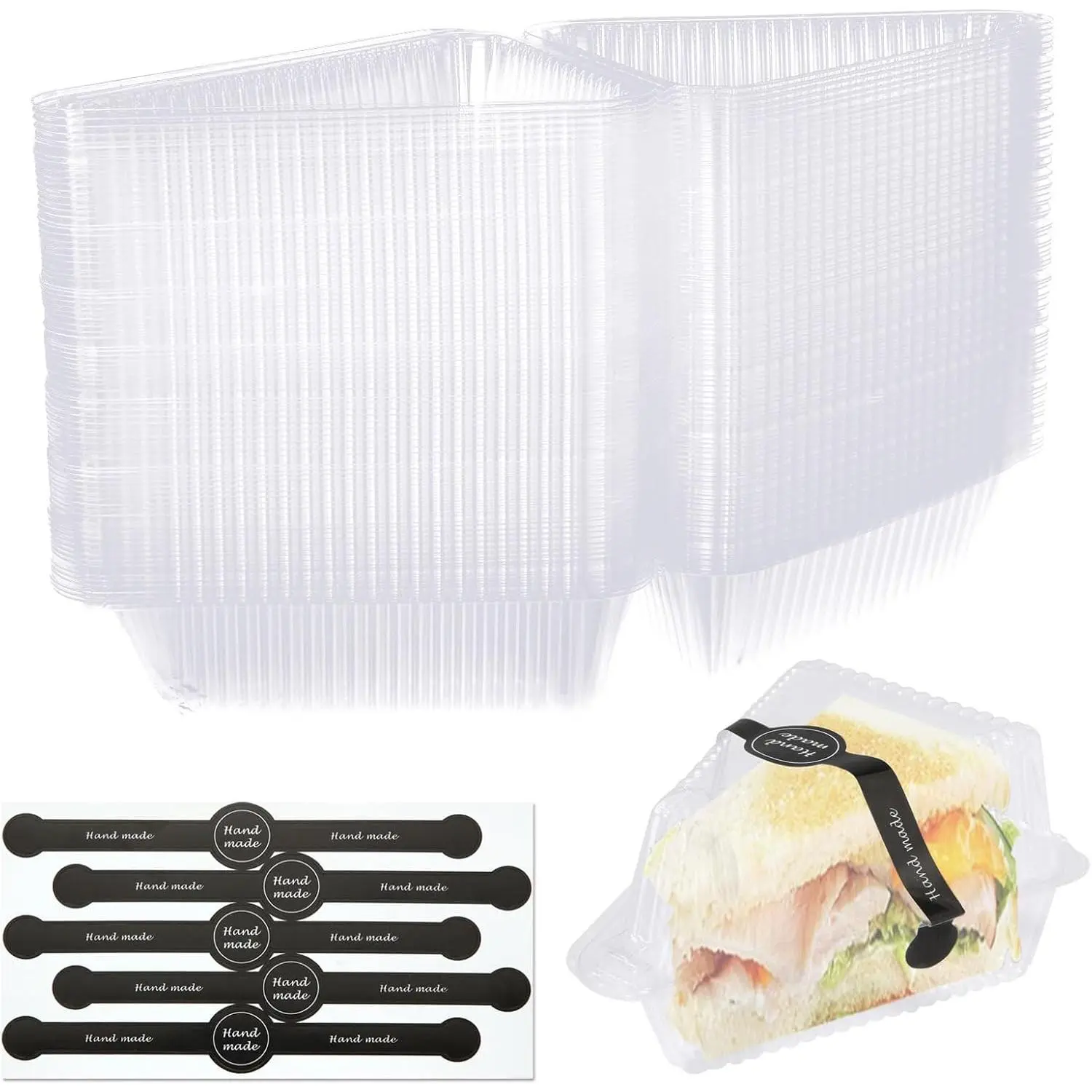 200 count Cake Slice Containers with  Clear Plastic Hinged Cheesecake Containers Individual Disposable Triangle Cake Boxes for Pie Slice Cheesecake, Tres Leches, Flan, Desserts - Take Out Togo