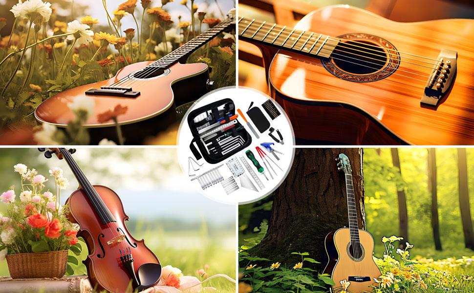 28 count Guitar Tool Kit, Guitar Accessories Gifts for Men, Guitar Maintenance Kit with Carry Bag, Guitar Repair Kit for Acoustic Electric Guitar Ukulele Bass Banjo, Guitar Setup Kit Guitar Gifts