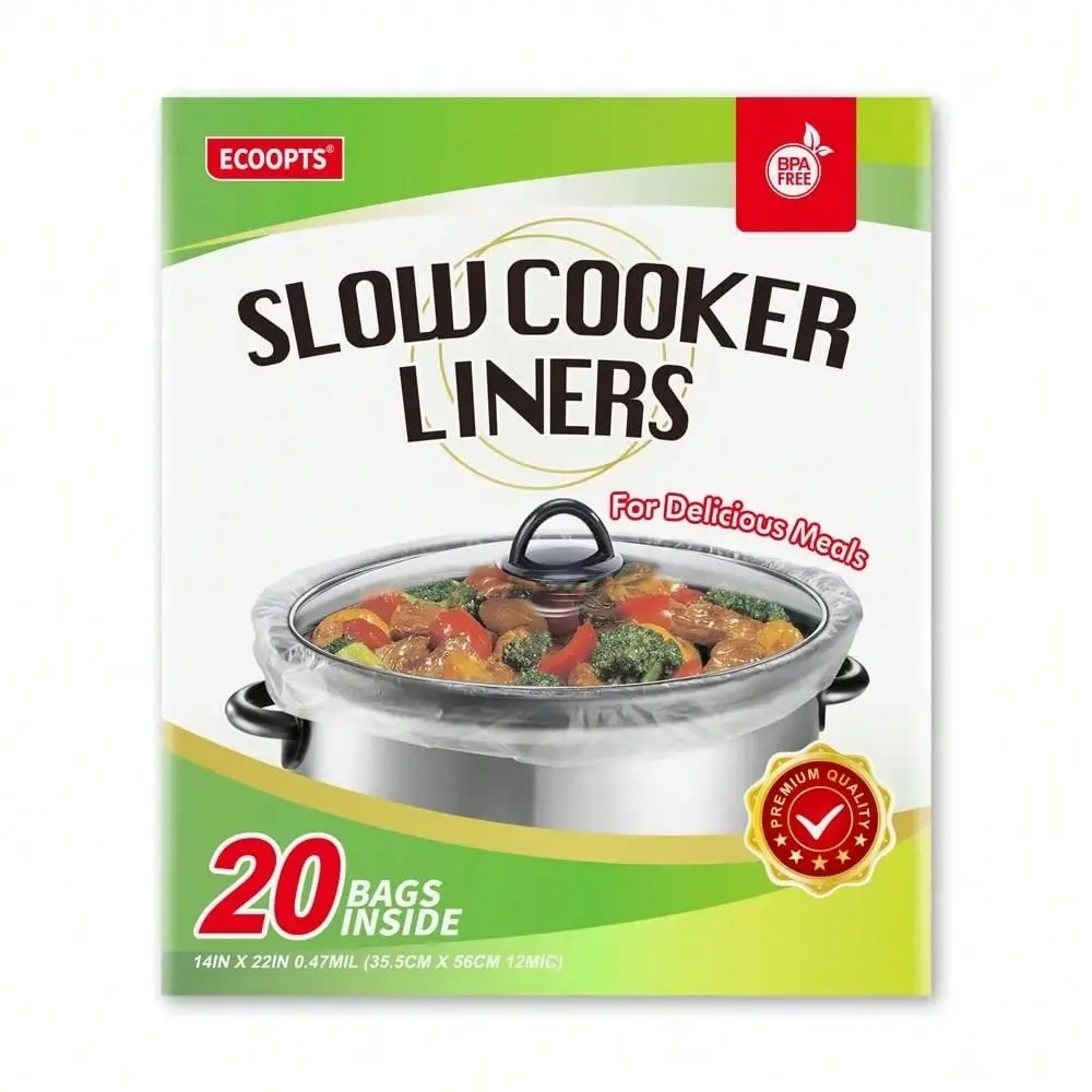 20 Count Extra Large Disposable Slow Cooker Liners, 14x22 Inches, Fits 6-10 Quart Pots, Easy Cleanup, Oval and Round Crock Pots