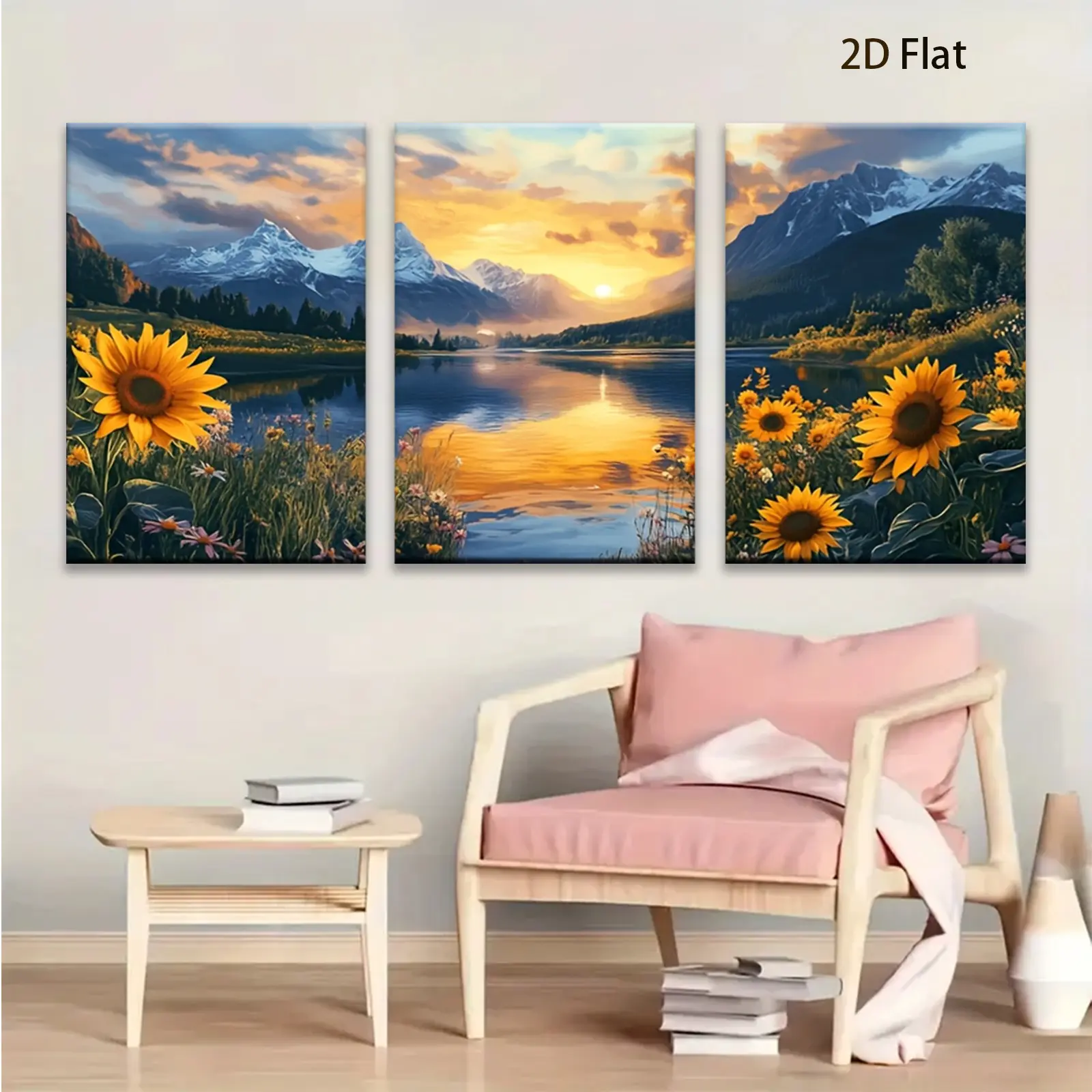 3-Piece Sunflower Landscape Canvas Wall Art Set - Framed, Ready to Hang - For Living Room - Gift Idea for Her Christmas New Year - Home Decor
