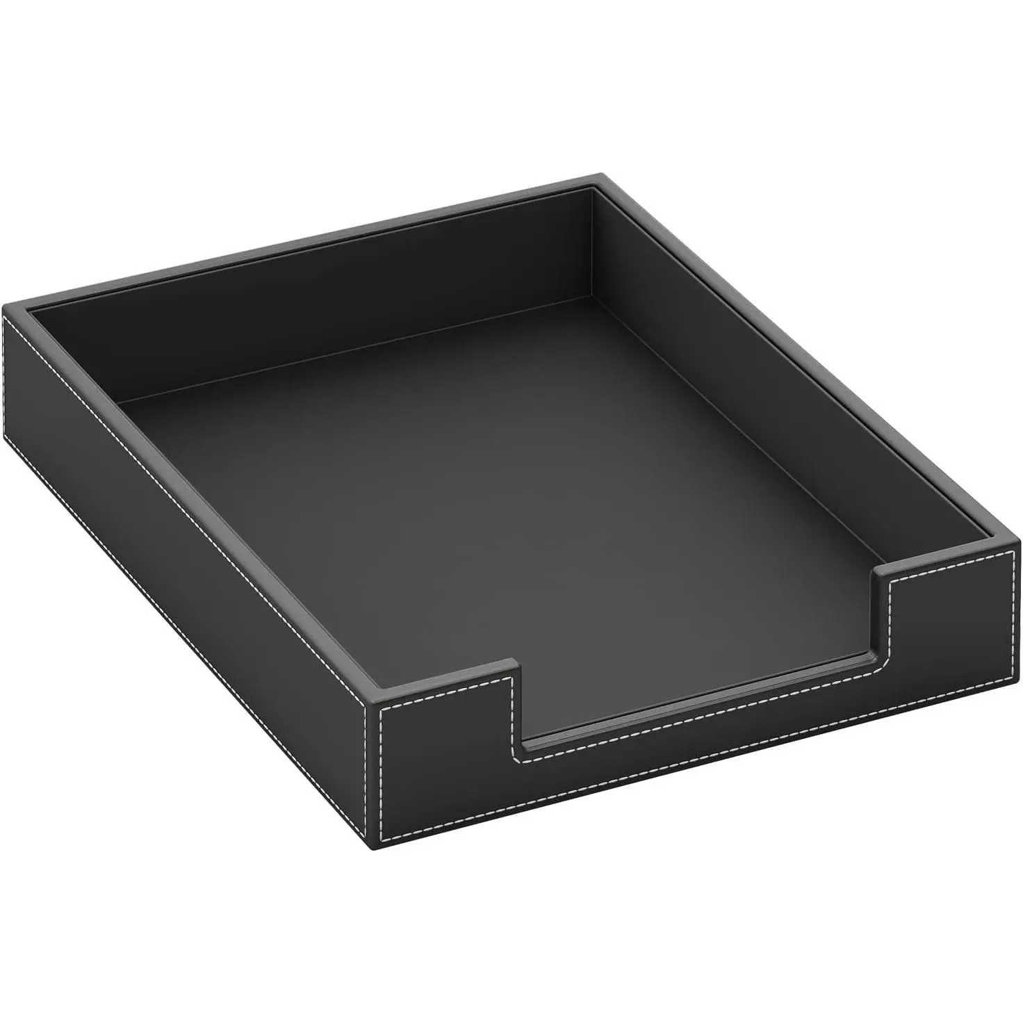 Leather Letter Tray, Elegant Desk Organizer for Office Supplies, Mail, Paper, File, Magazine, Perfect Office Organization for Desktop (Black)