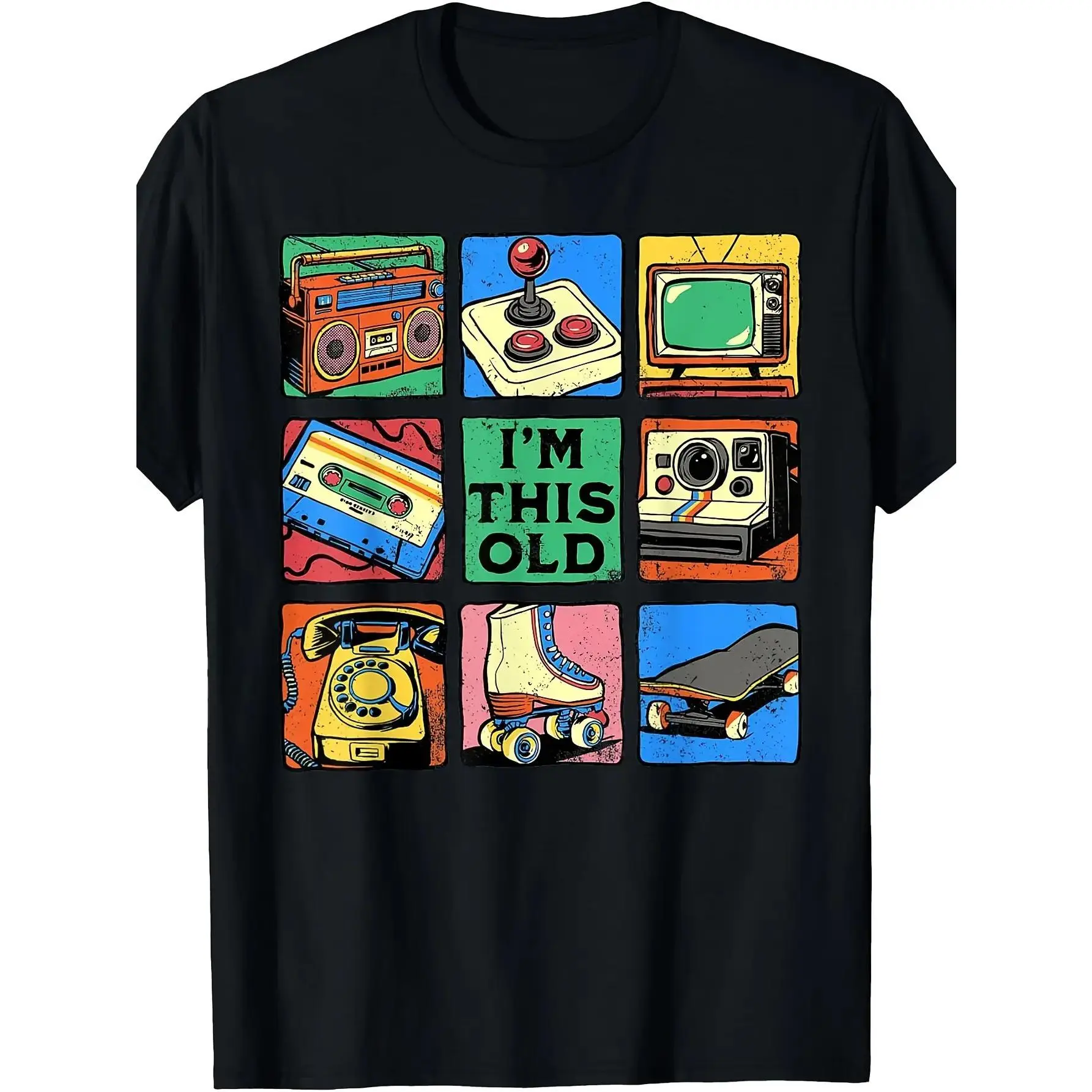 2026 Men's Retro 80s 90s "I'm This Old" T-Shirt Vintage Tech Grid Throwback Casual Cotton Tee for Nostalgia Lovers