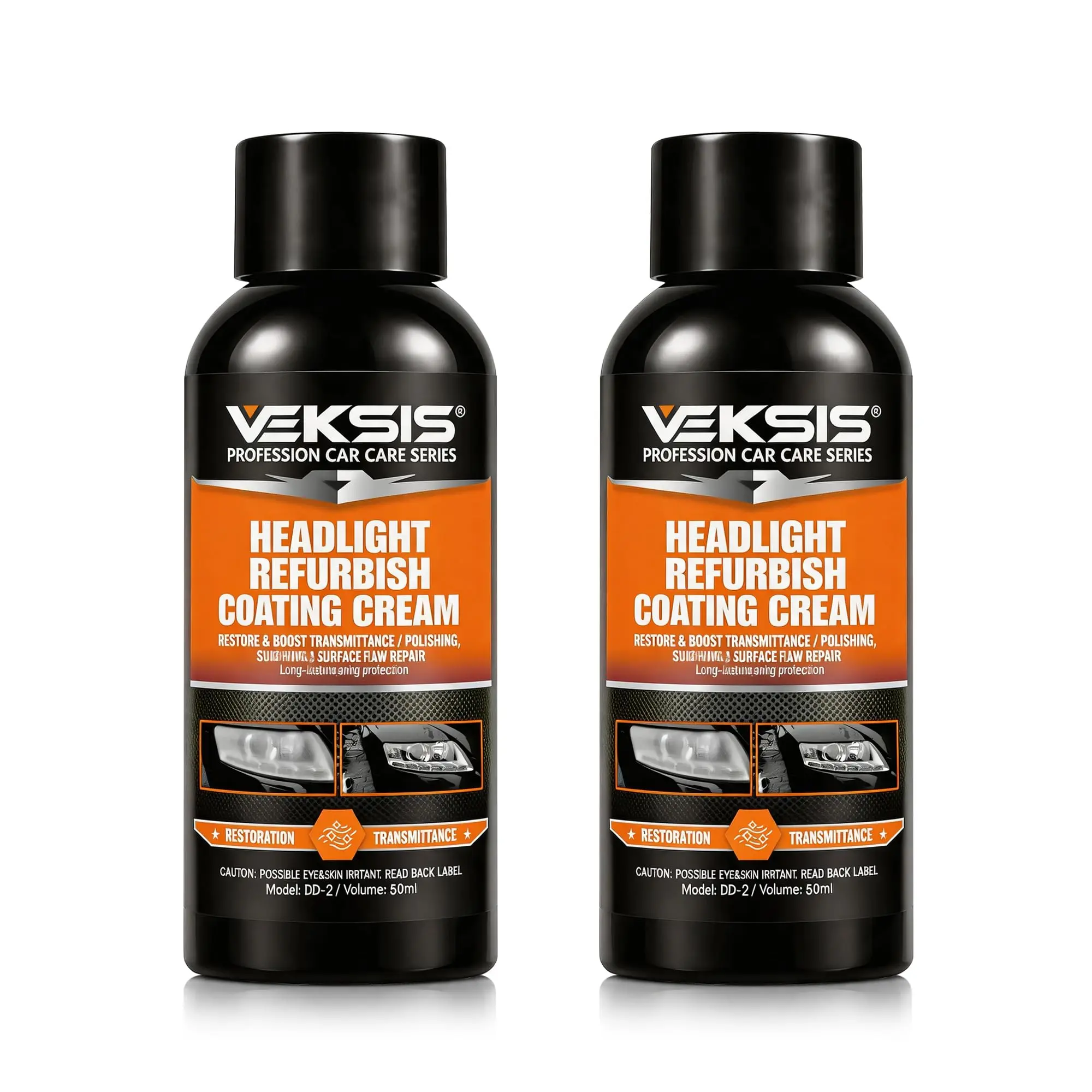 Veksis Headlight Refurbish Coating Cream – Ceramic Headlight Restoration Kit with UV Protection, Anti-Yellowing Clear Coat for Oxidized Foggy Headlights, Restores Clarity & Shine (50ml)