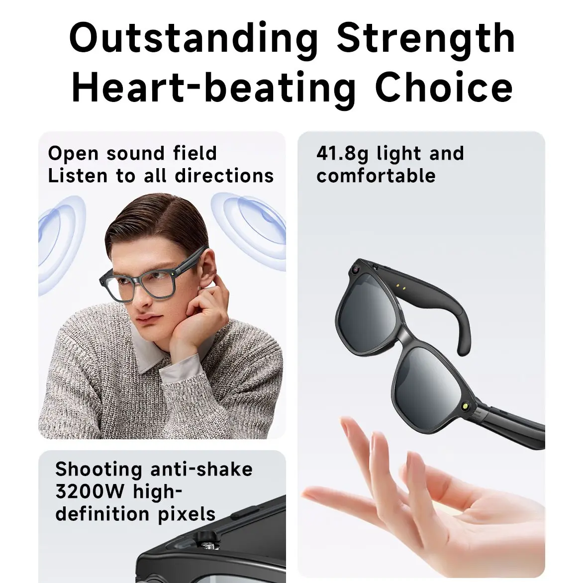 Ai Smart Glasses with Hidden Camera Lens, Hands-Free Pov Shooting, Music & Recording 2-In-1, Low Latency Bluetooth-compatible, Multi-Scene Use