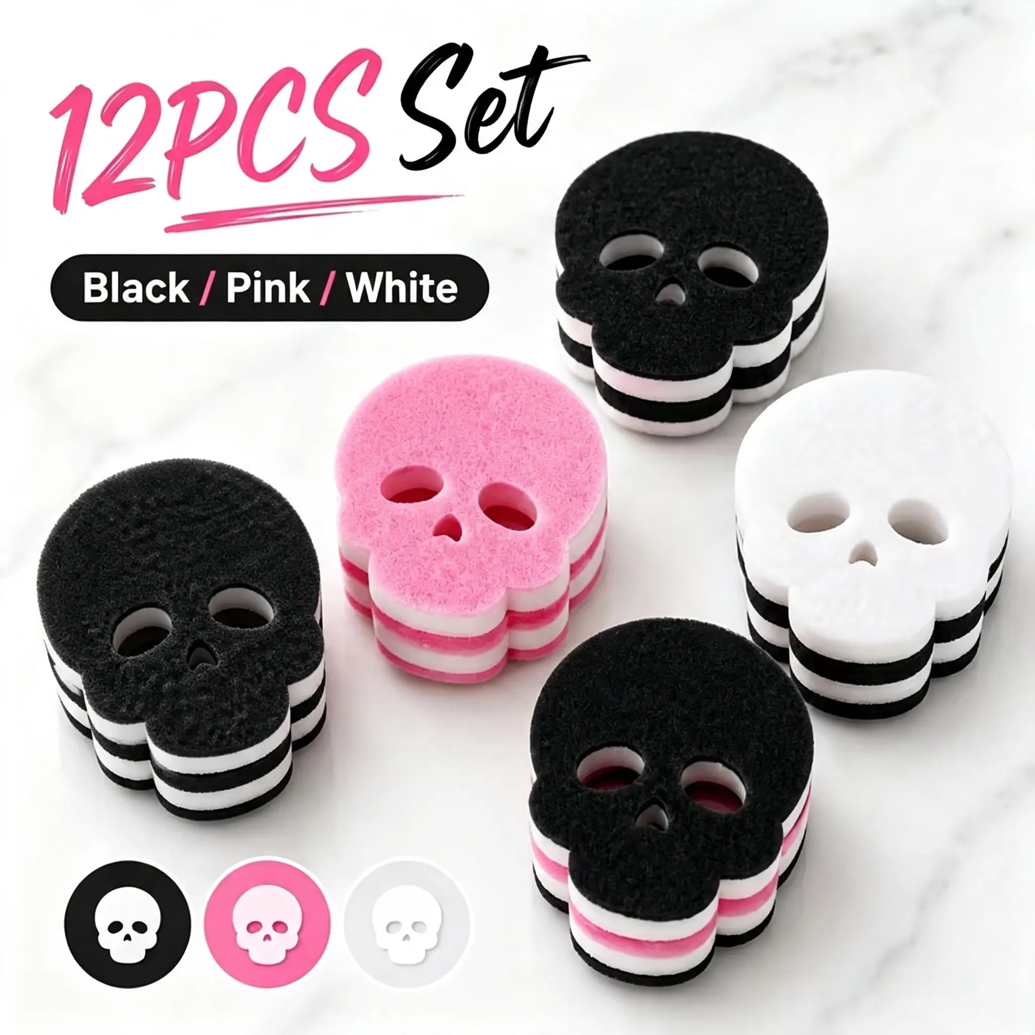 12-Pack Halloween Skull Kitchen Sponges, Reusable Kitchen Scrub Sponges, Gothic Cleaning Sponges, Suitable for Washing Dishes, Cleaning Cookware, Pots, and Other Kitchen Items, Kitchen Cleaning Accessories, Designed Specifically for Skull Enthusiasts.