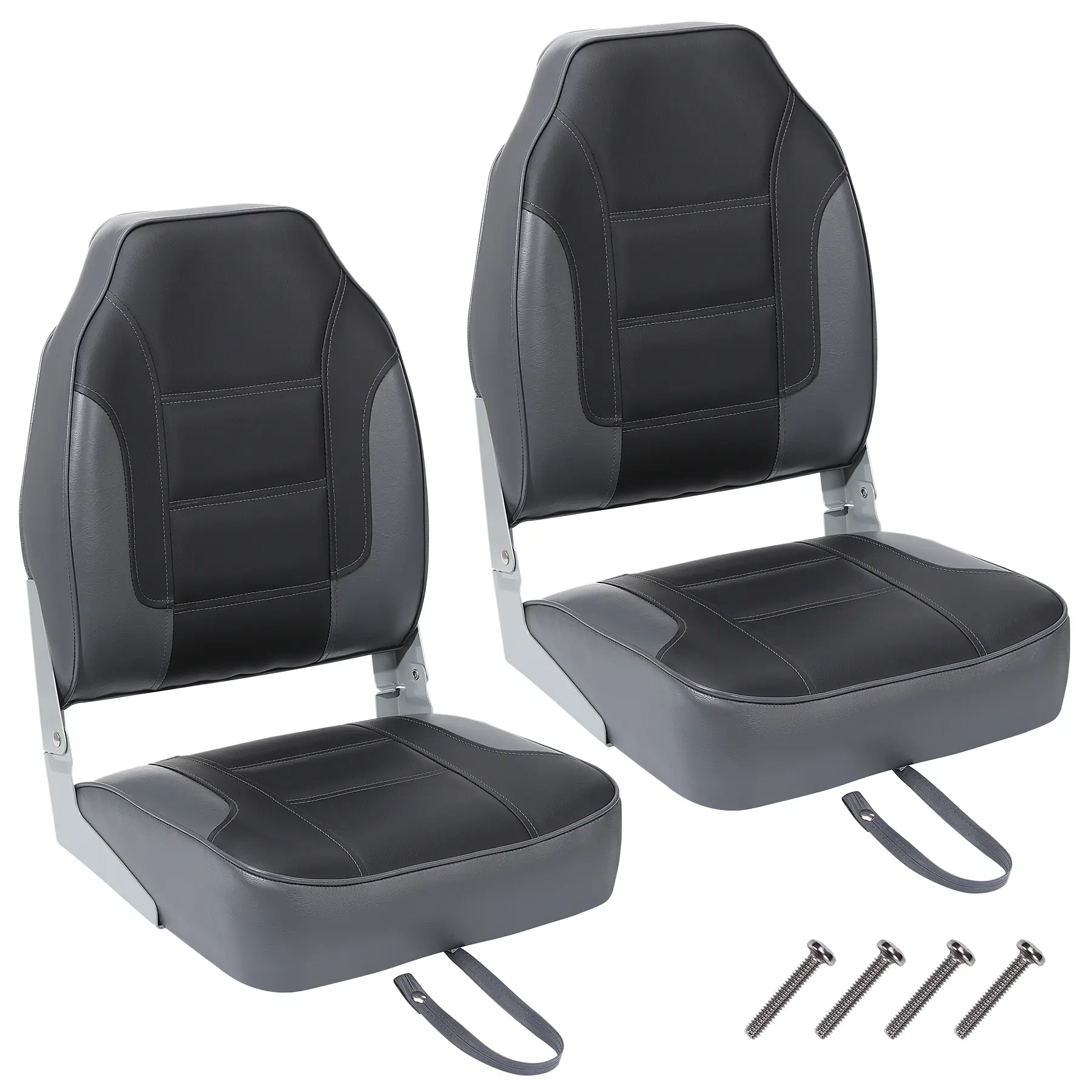 High Back Folding Boat Seats, 2 Pack – Thick Padded Waterproof Marine Chairs with Aluminum Hinges for Fishing, Pontoon, Jon Boats, Speedboats – Ergonomic Deck Seating, Comfortable and Durable