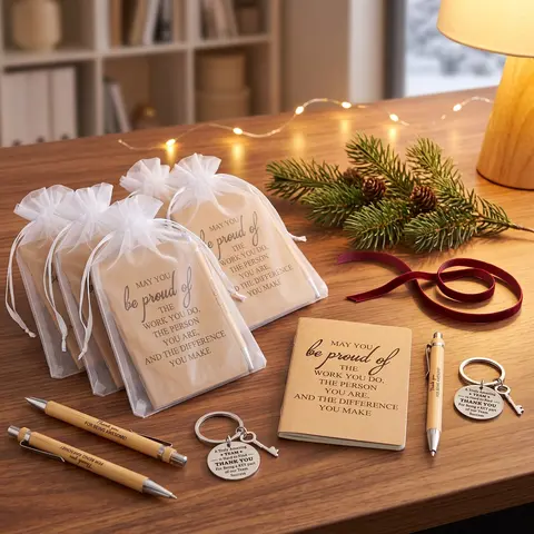 24-Pack Employee Appreciation Gift Set, Bulk Bamboo Pen & Inspirational Keychain, Thank You Gifts for Staff Teachers, Stationery, Gifting Set