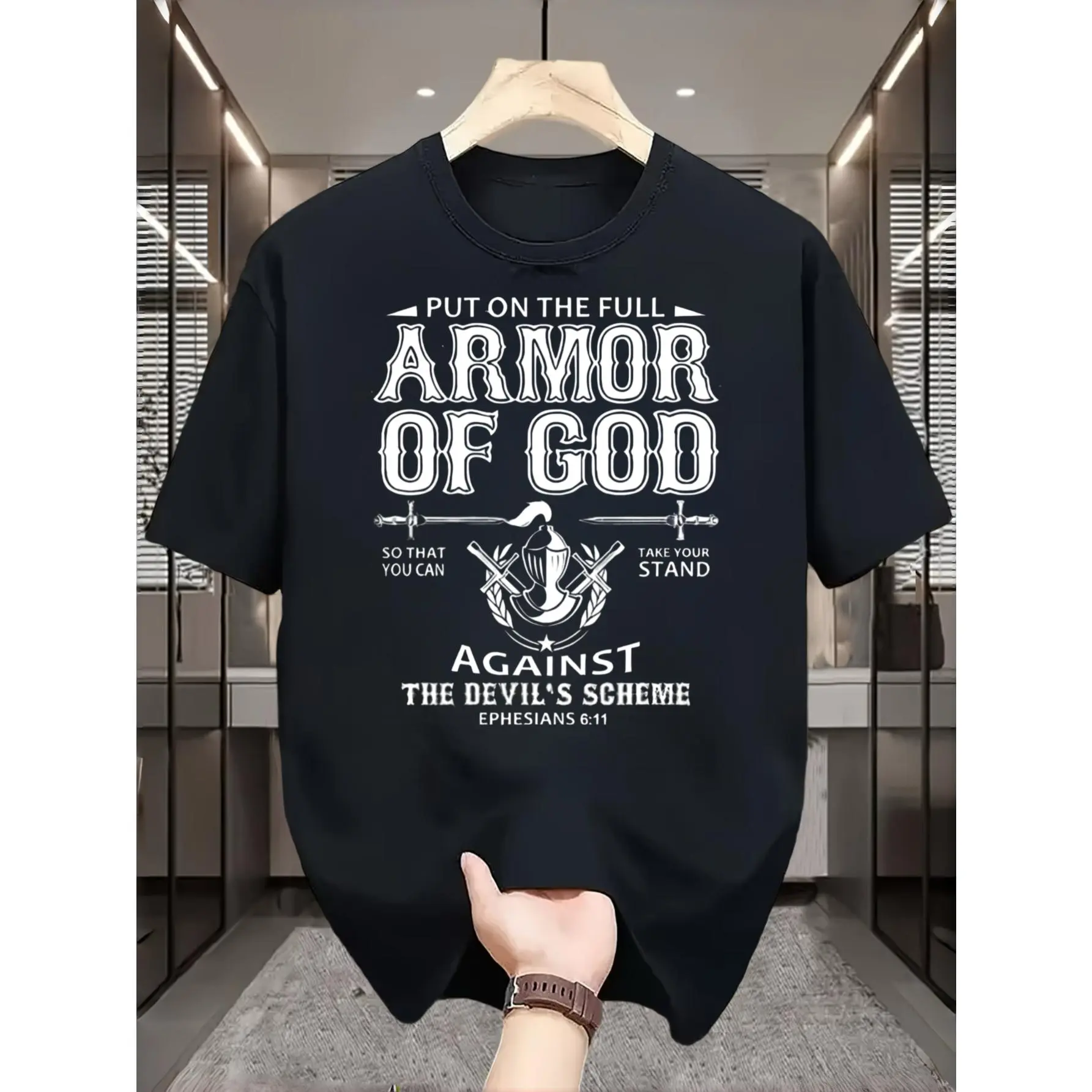 Casual Christian Style, Men's T-Shirt, Armor Of God Ephesians 6:11 Graphic Tee, Summer Worship Church Wear, Gift For Believer Husband Father