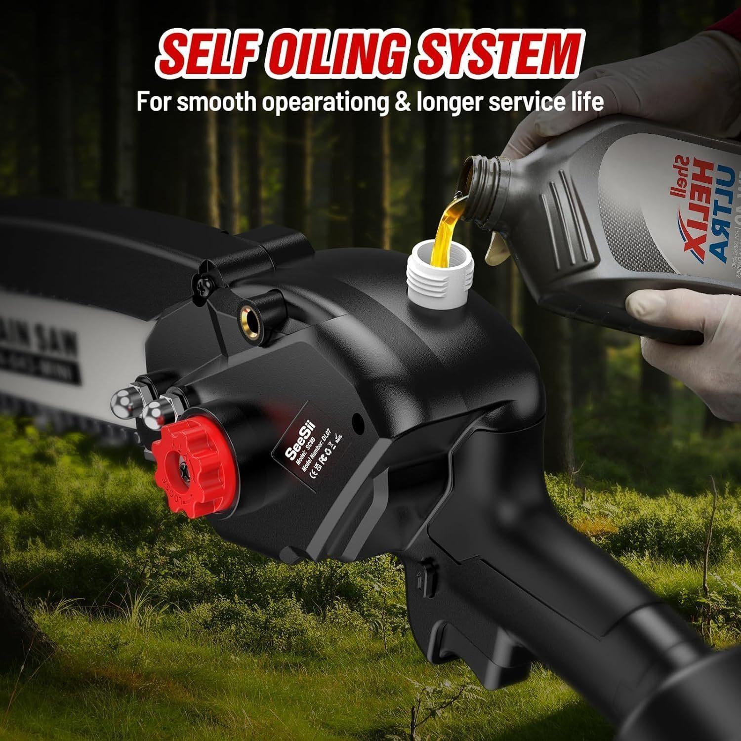 Seesii Mini Chainsaw 8-Inch, Cordless Battery Chainsaw with Extra Grip, Brushless Chainsaw with Automatic Tanker, 2 21V 2000MAh Batteries, Handheld Chainsaw for Tree Pruning and Cutting