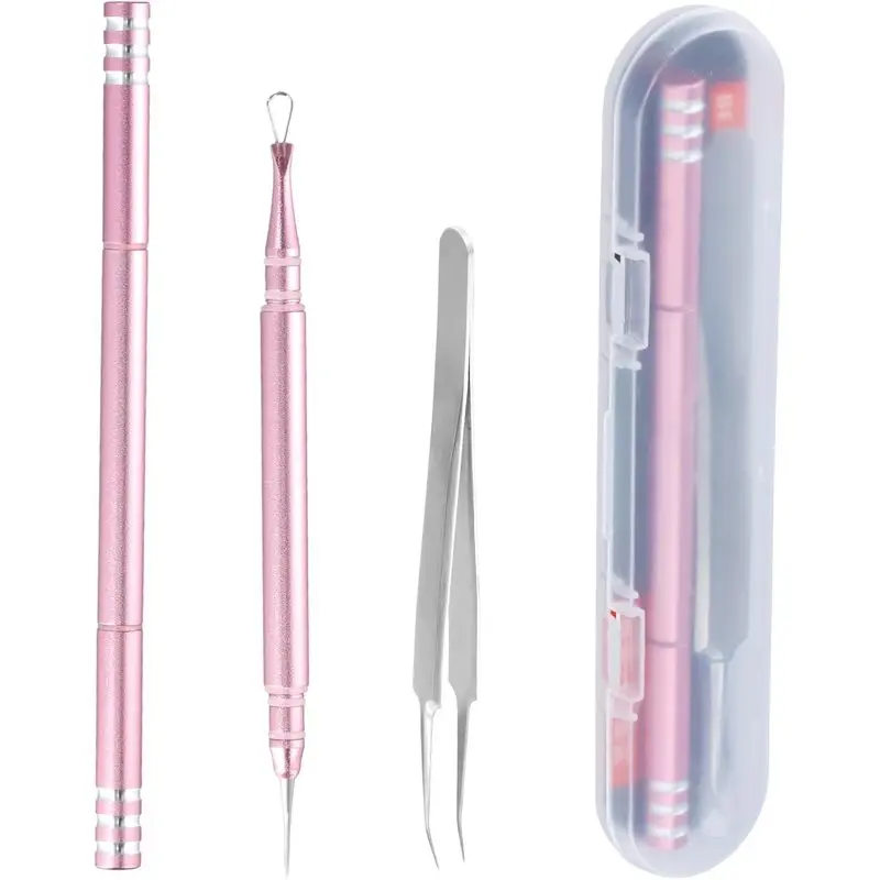 Blackhead Remover, 3 in 1 Blackhead Remover Tool, Stainless Steel Double-Ended Pimple  Spot Popping Kit with Tweezers for Blemishes, Spots & Acne on the Nose & Face(Rose Gold)