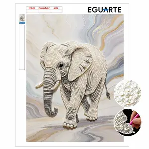 DIY Pearl Painting Kit, Elephant Design, Self-Stick Canvas with Tools, Home Wall Art, 3D Mosaic, Cross Stitch Set, Gift for Friends