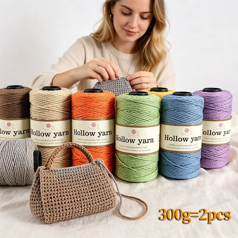 300g/2pcs Lightweight Hollow Yarn, Handmade Crochet Material, Crocheting Supplies, Multiple Colors Available, Ideal for Bags, Slippers, Pouches, Storage Baskets, Decorations