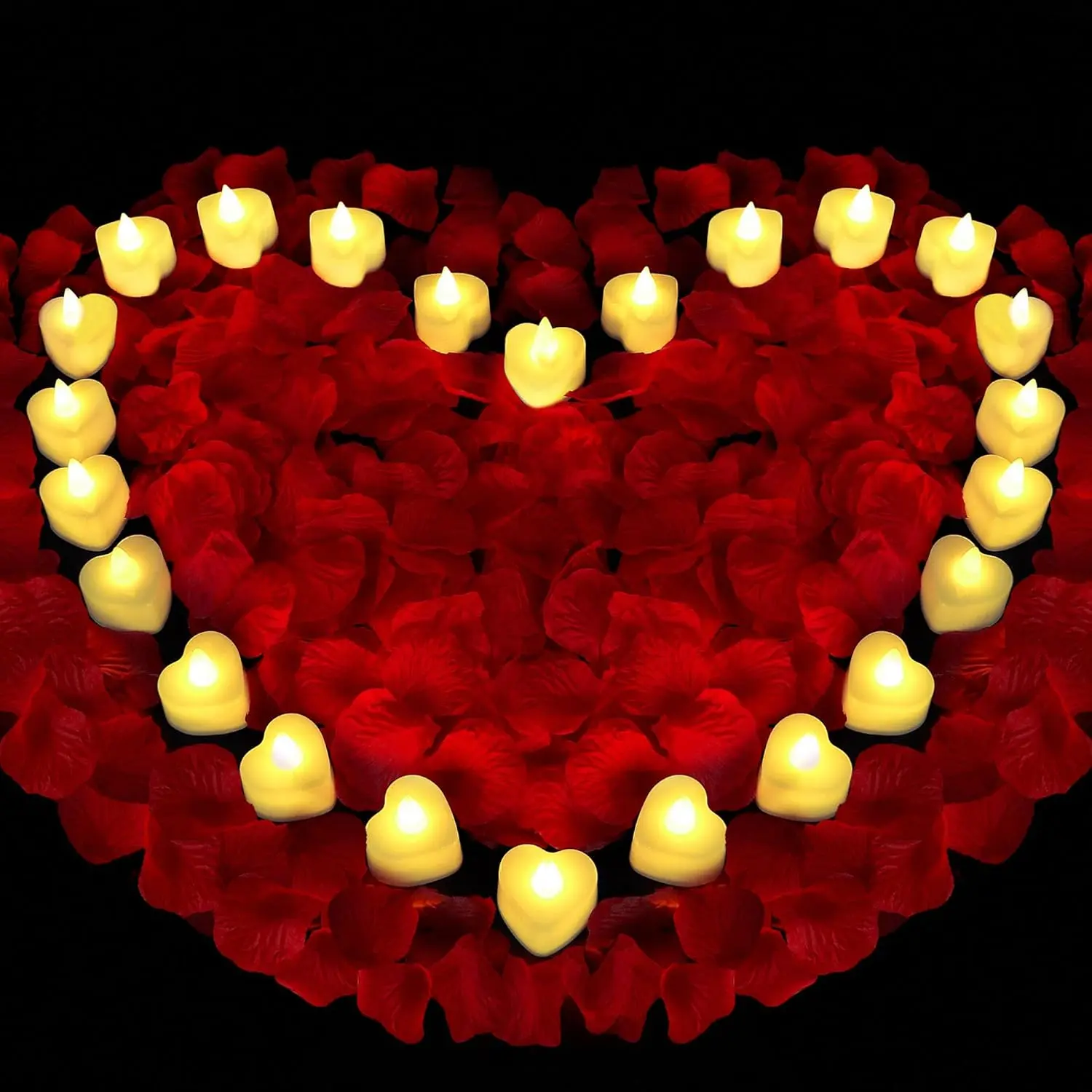 1000 Artificial Rose Petals & 24-Pack Flameless Battery-Operated LED Tea Candle Set with Batteries - Decorative Light, Candle Lights, Date Night Ideas Table Decoration, Proposal Decorations for Weddings, Anniversaries, Home Decor Lighting