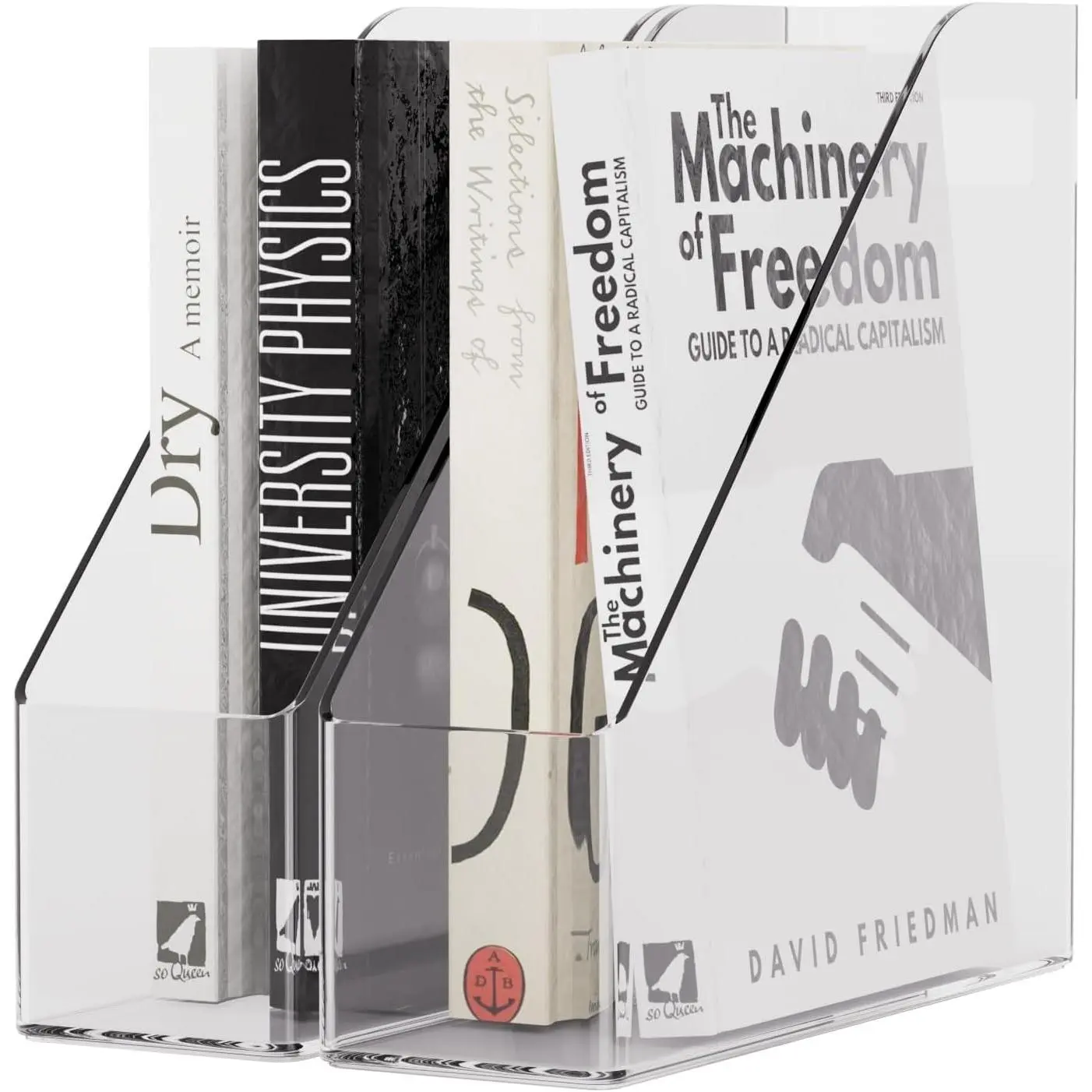 Magazine Holder, Clear Plastic Vertical File Magazine Organizer, Desktop File Magazine Book Storage Shelf for Office Desk (2PCS), 10.6x9.8x3.1 Inch
