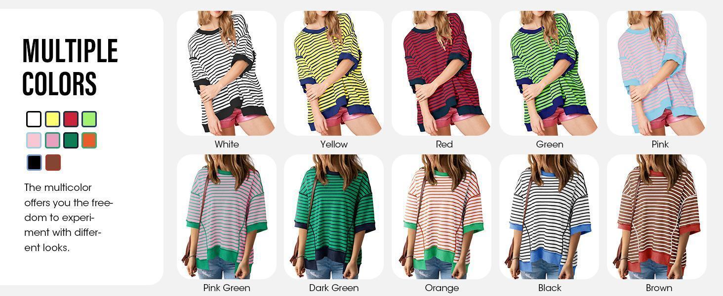Imily Bela Womens Oversized T Shirts Striped Color Block Cotton Tops Summer Casual Half Sleeve Loose Fit Crewneck Sweatshirts Imily Bela Womens Oversized T Shirts Striped Color Block Cotton Tops Summer Casual Half Sleeve Loose Fit Crewneck Sweatshirts