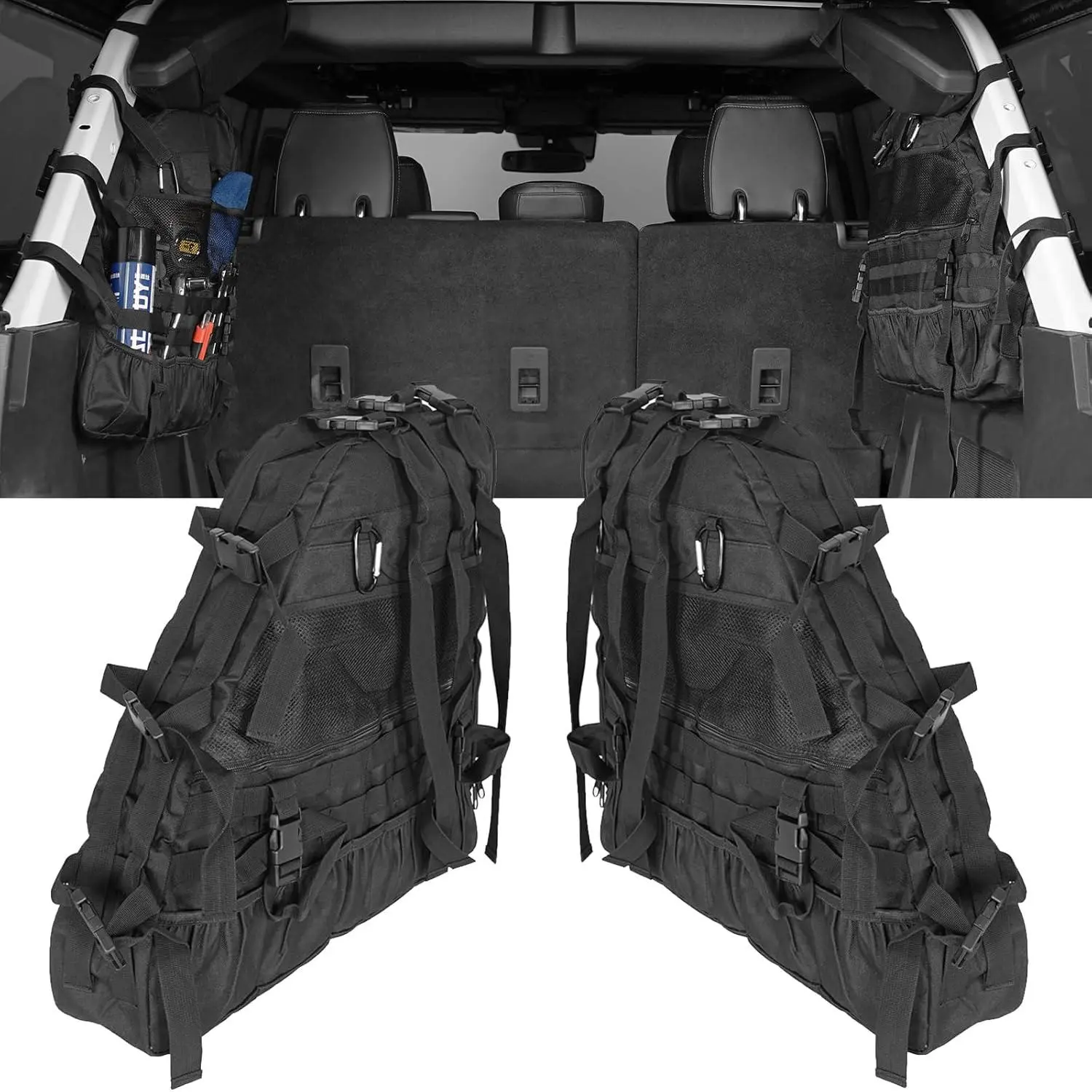 Bronco Roll Bar Storage Cargo Bag Rear Trunk Multi Pockets Cage Organizer for 2021 2022 2023 2024 2025 2026 Ford Bronco 4-Door Interior Accessories (Exclude Bronco Raptor & Sport)