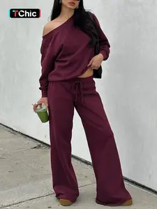 Women‘s Off the Shoulder Long Sleeve Jumper & Pants, 2 Piece Set Casual Fall Basic Sweatsuit Outfits, Jumper Suit, Womenswear, Sweatshirt, Clothes, Lady