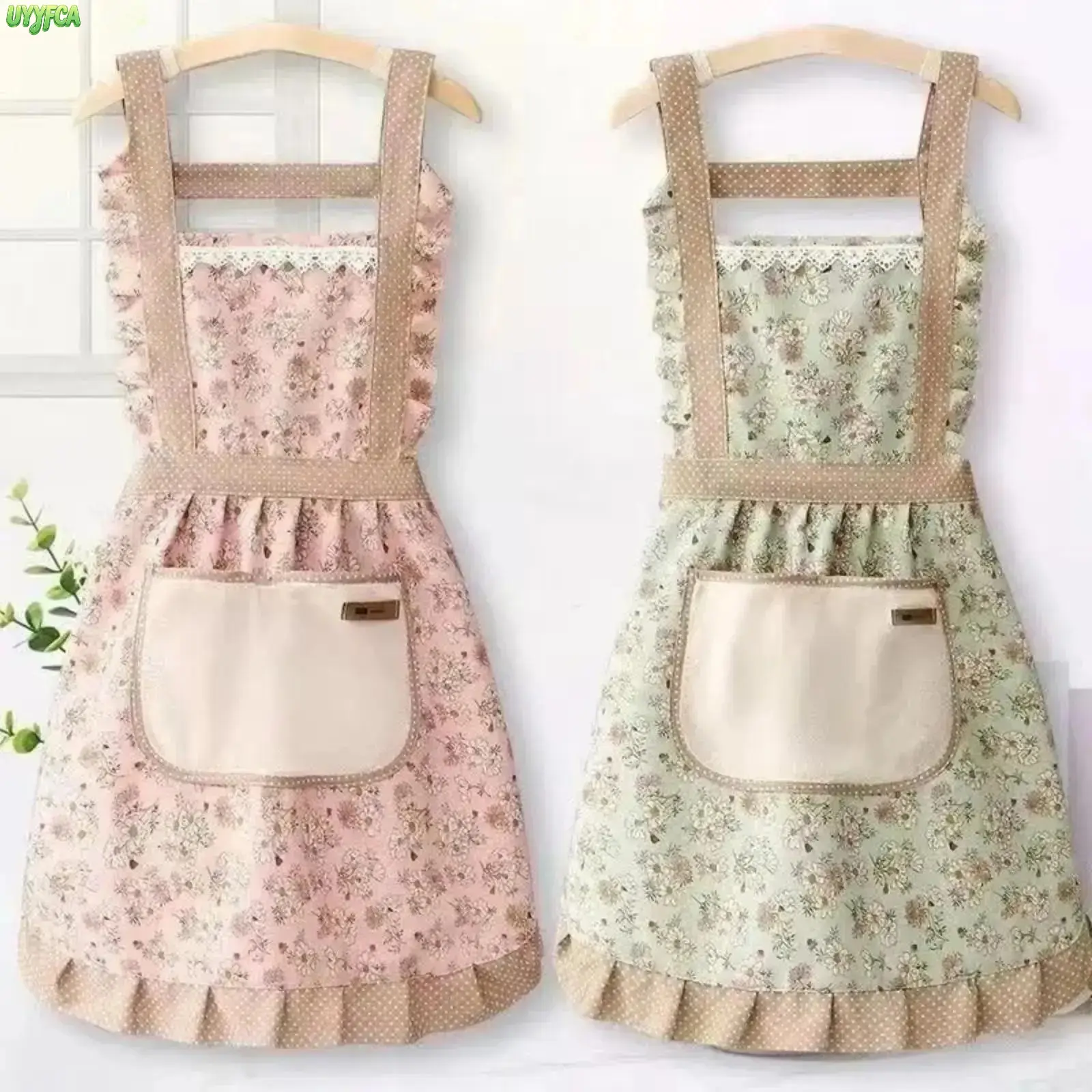 2 Pack Cottagecore Floral Ruffle Princess Apron With Towel Lined Pocket, Lace Trim H-Strap Vintage Dress Style Kitchen Apron, Water Resistant Lightweight Cooking Baking Accessory For Women Cafe  Kitchen Restaurant,Summervibes tiktokshopbacktoschool