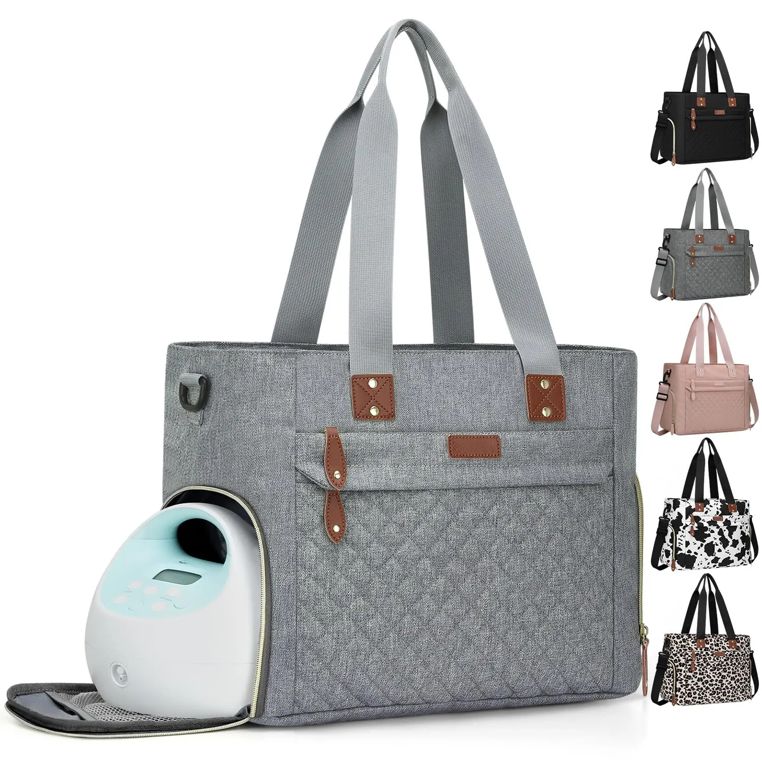 Diaper Bag Tote for Working Mom, Large Travel Diaper Tote for Mom and Dad with 14 Inch Laptop Sleeve, Mommy Maternity Travel Baby Bag for Boys and Girls, Grey, No, Strawberry