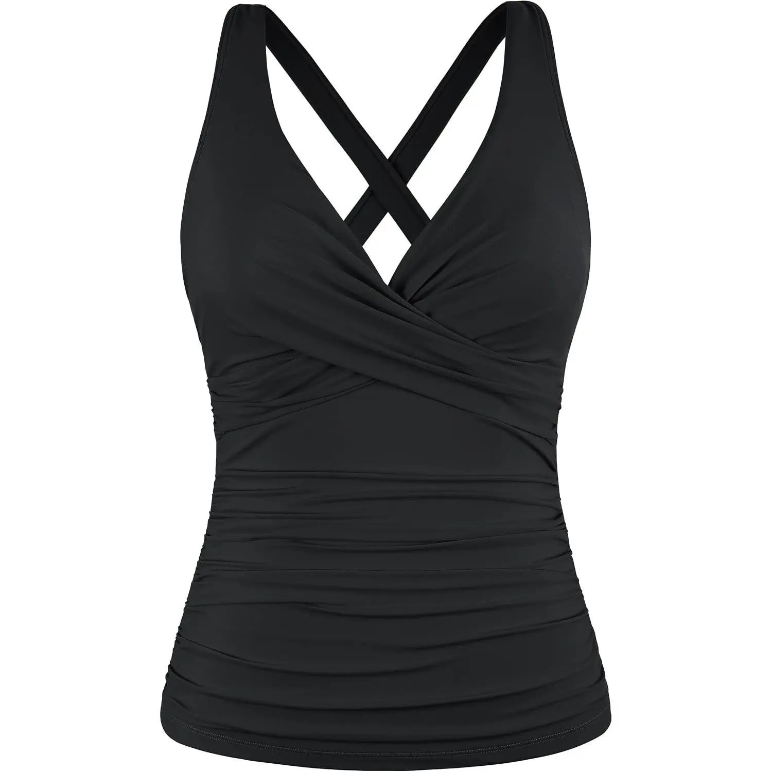 Women's Underwire Cup Tankini Top, Tummy Control Swimsuits, Sexy V-Neck Crossover Cross Back Swim Top Only