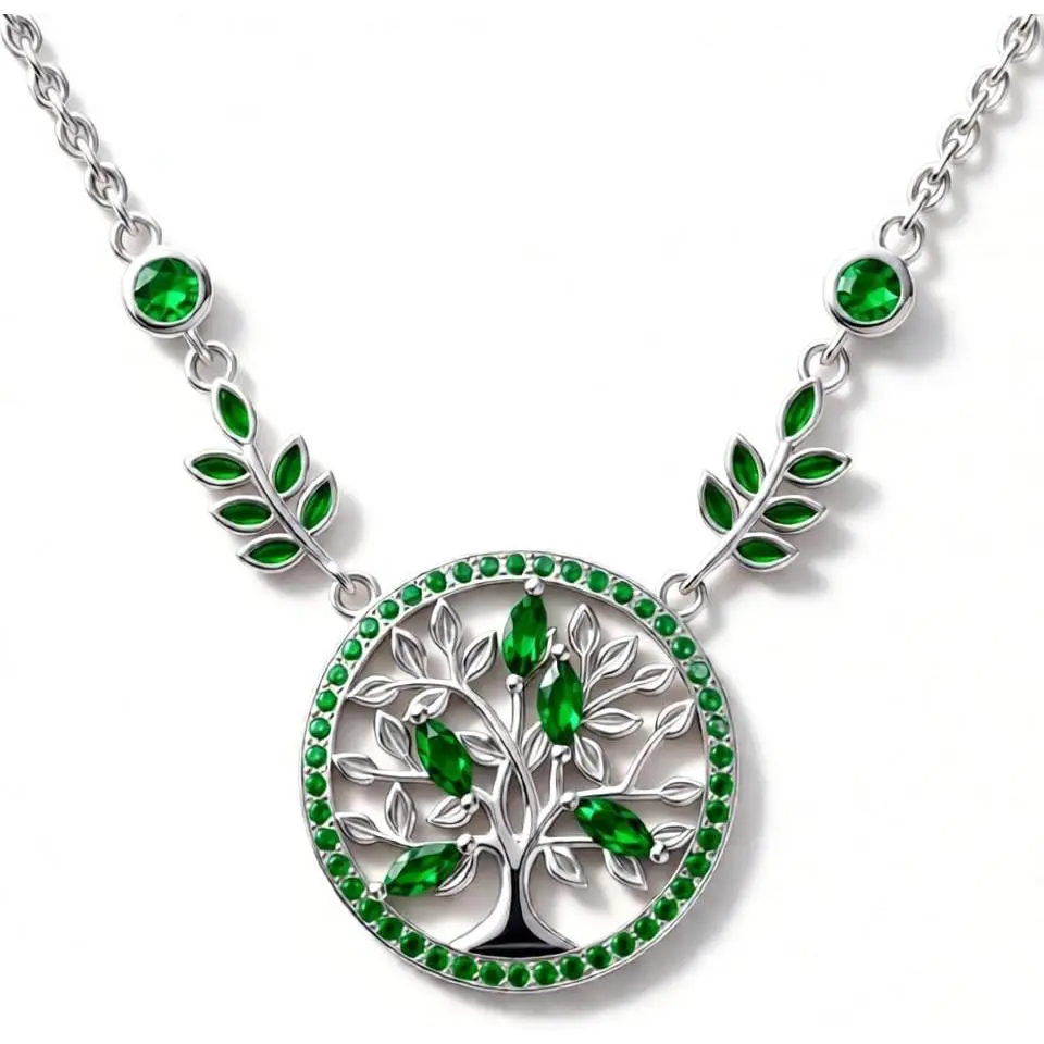925 Sterling Silver Tree of Life Necklace for Women, Green Emerald Marquise Pendant Jewelry, Meaningful Birthday Gift for Mom or Wife