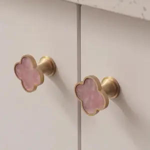 Four Leaf Clover Shape Brass Door Knobs and Handles for Cabinet Drawer Door Wardrobe Creative Decorative Furniture Handle Drawer