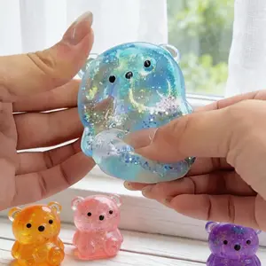 Glitter Bear Maltose Squishy Toy, Slow Rebound Squishy Cute Kawaii Fidget Toy, Sparkly Sensory, Squishy Bear for Kids and Adults