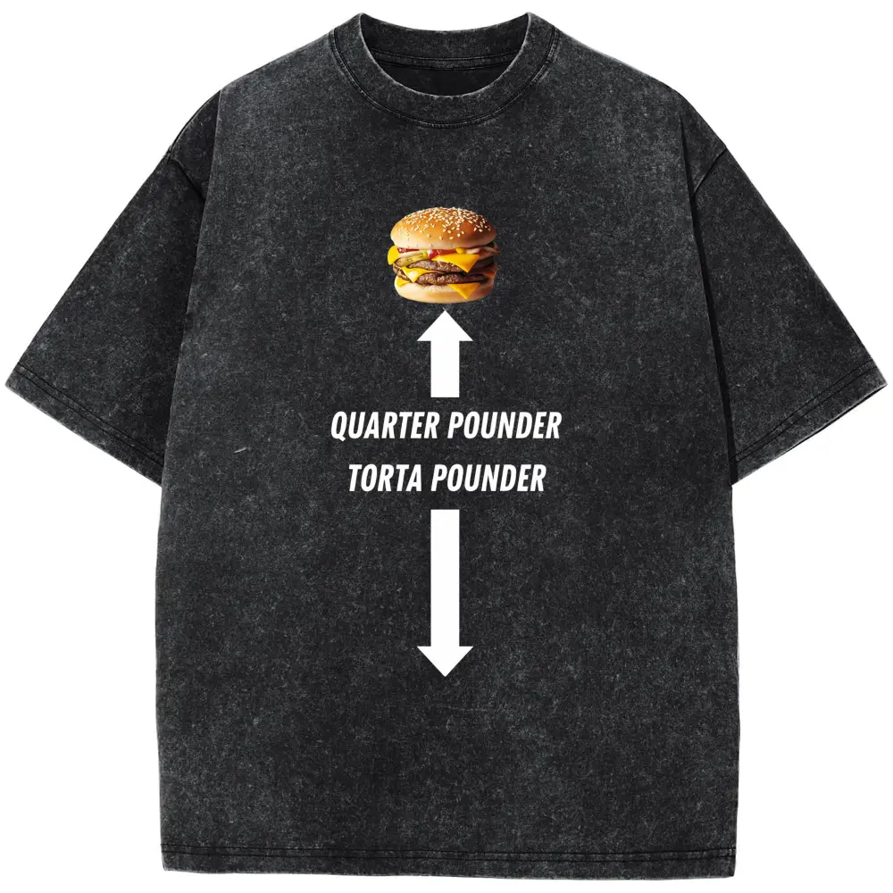 Black T Shirt Quarter Pounder Torta Pounder Burger Graphic Print Casual Wear for Men Women Food Lover Gift Plus Size Casual Geometric T-Shirt Geometric Print Breathable T-ShirtPlus Size T-Shirt, Retro Fitness Heavyweight Washed T-Shirt, 100% Cotton