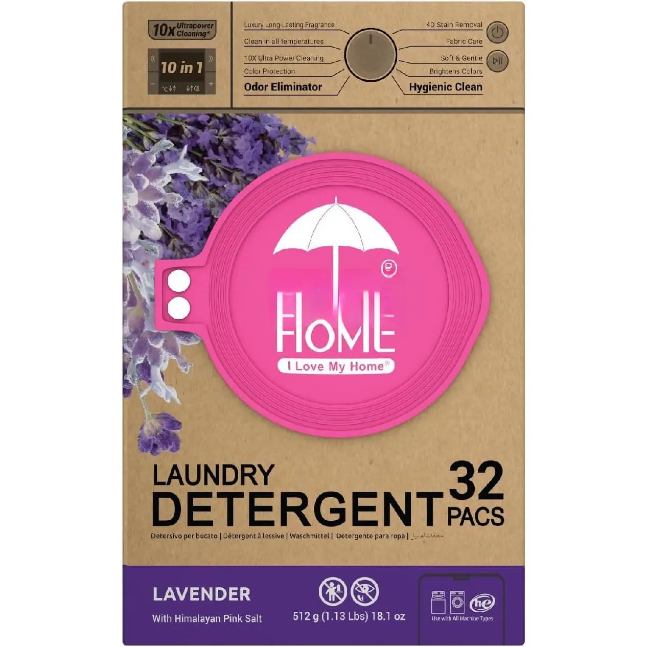 10-in-1 Laundry Detergent Pods, Fabric Softener with Lavender Extracts, High-Efficiency Laundry Pods with  Stain Lifter Technology - 32 Count Bag