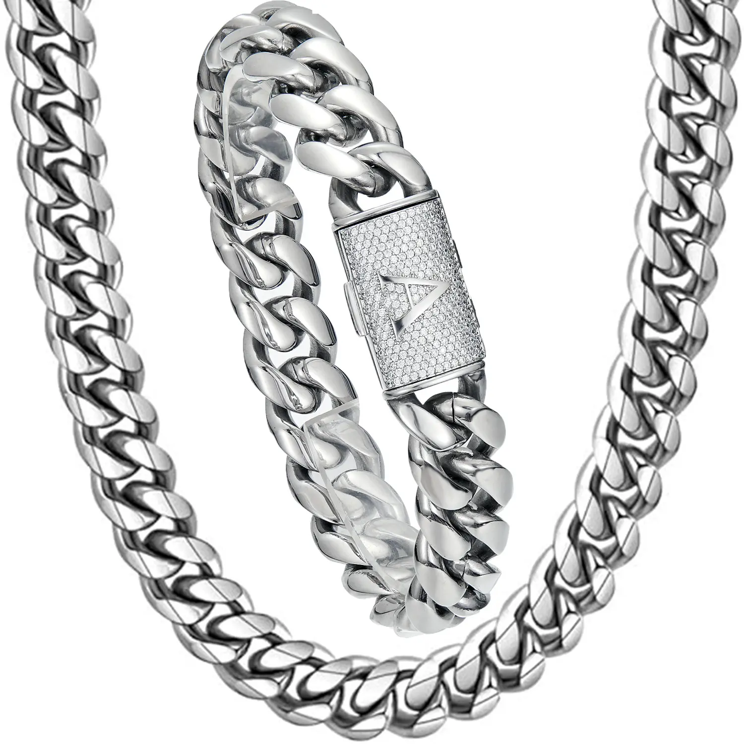 Loveden 14mm Silver Stainless Steel Cuban Link Bracelet for Men,  A–Z Initial Letter Clasp, Gothic Punk Hip Hop Style, Personalized Modern Gift for Him summerwins Father's Day Gift
