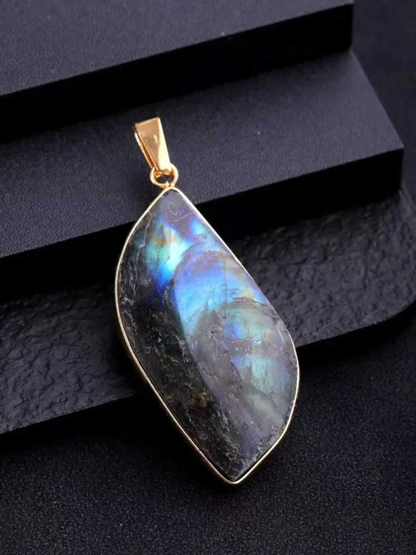 1pc Larimar Teardrop Pendant, Silver Color Edge, Sparkling Raw Stone, DIY Necklace Charm, Dangling Teardrop Charm, Versatile Jewelry, Festival Gift, Party Favor, Jewelry Accessory
