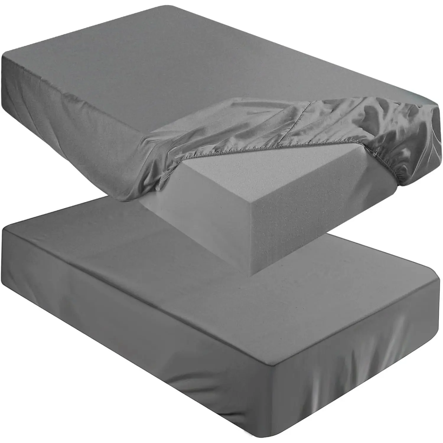 Queen Fit Breathable Omnidirectional Microfiber Fitted Bed Sheets (Sheet Only, 2 Pcs, Dark Gray, 6 in) - Compatible with Milliard Trifold Folding Mattress for Camp Bunk RVs