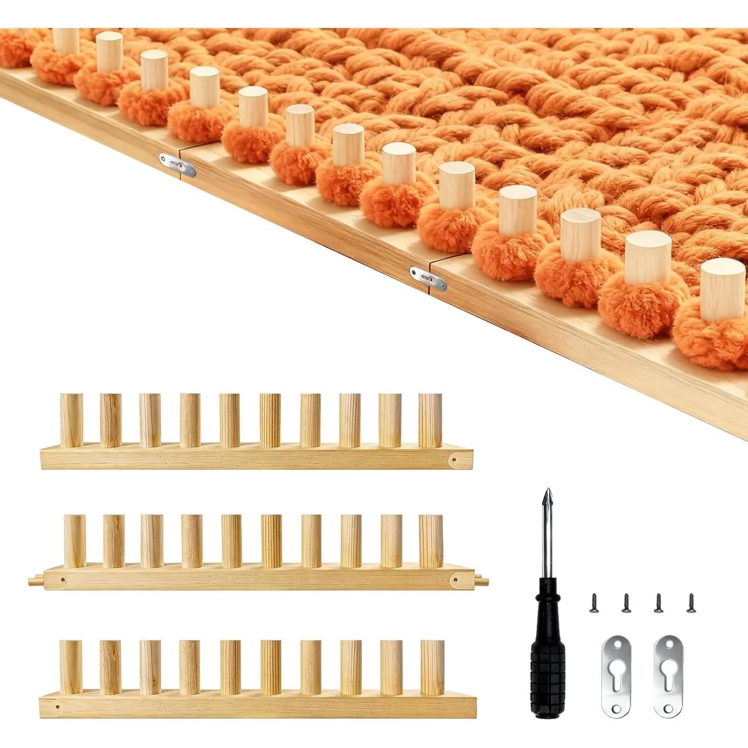 46" Adjustable Chunky Blanket Loom, Wooden Weaving Frame for Thick Yarn | Solid , 3-section Modular, Reinforced Joints, Affordable, DIY Hand Weave, Beginner Friendly,