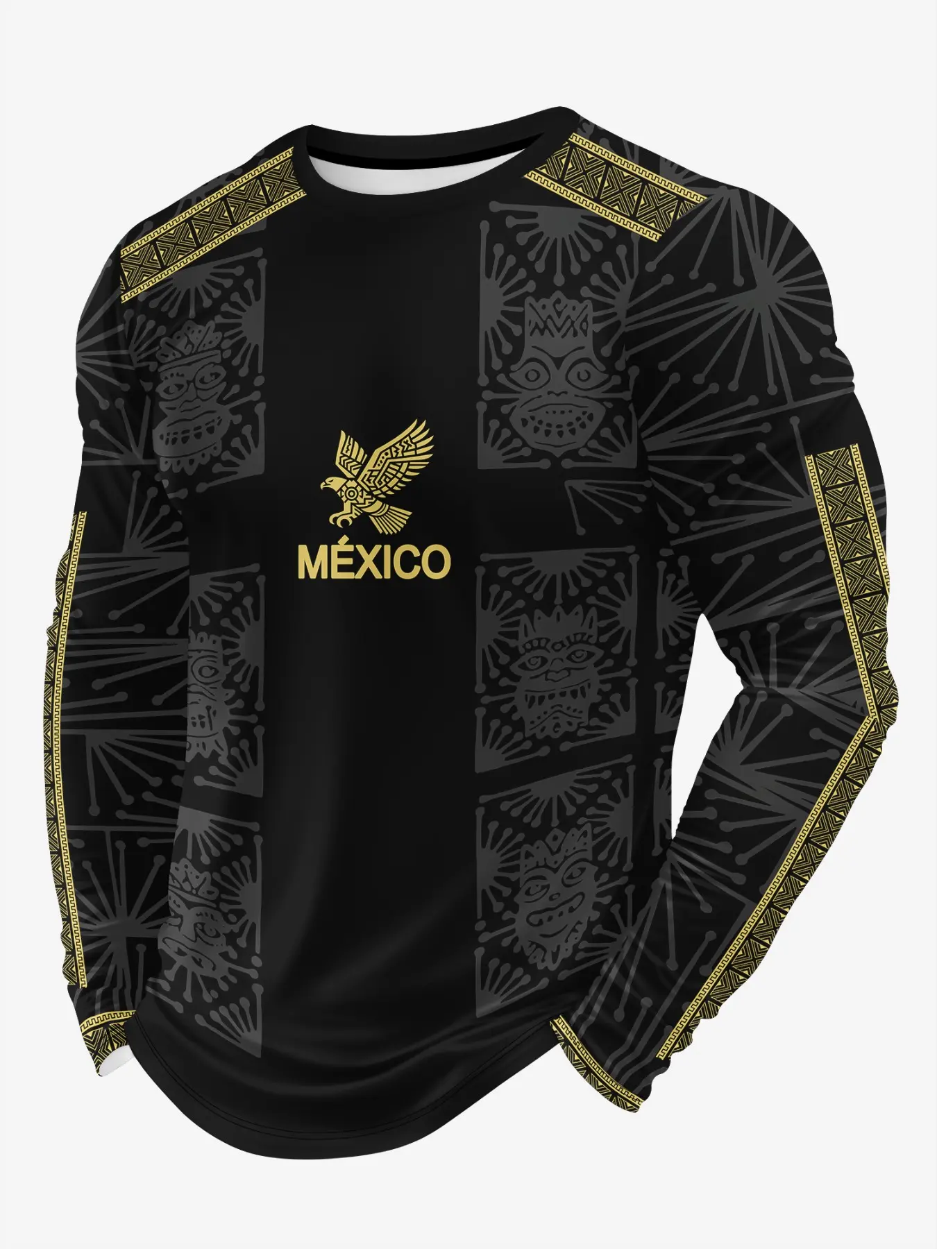 Men's Long Sleeve T-Shirt, Mexican Style Football Jersey, Breathable Goalie Jersey Round Neck, Comfortable Casual Top for Soccer and Running