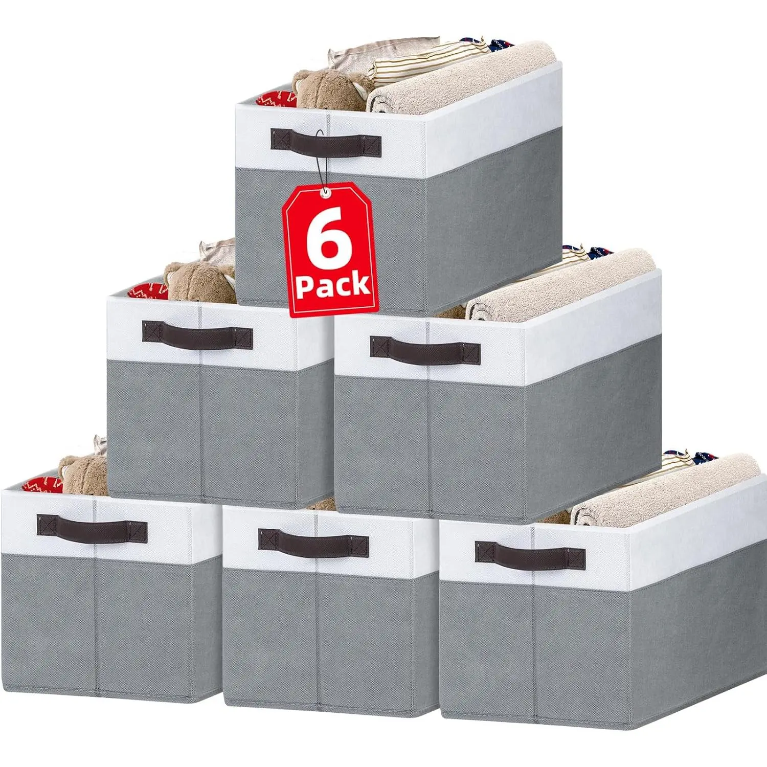 Closet Organizers and Storage Baskets - 6 Pack Shelf Organizer Bins with Handles - Clothes Storage Bins for Bedroom Nursery Home Closet Organization - Blanket Toy Storage Organizer