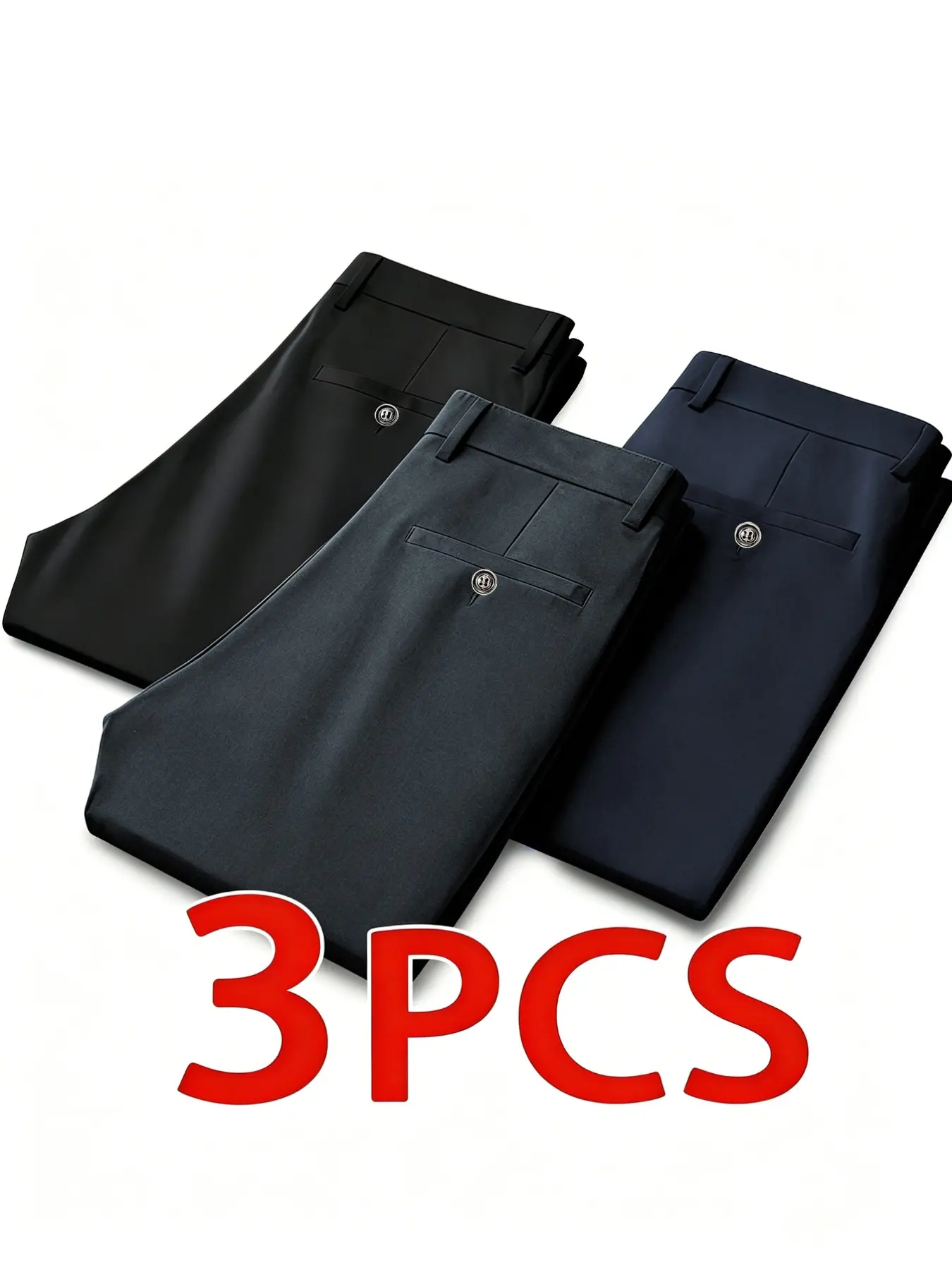 Men's High Elastic Business Straight Leg Casual Fitted Cut Suit Pants, Slim-Fitting, Button Fly, Ankle Length, All Seasons, Multiple Colors Available