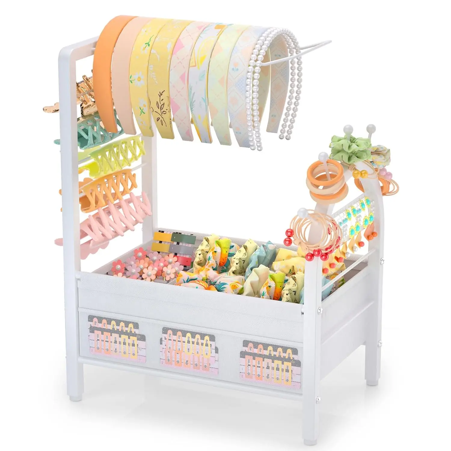 Headband Holder Organizer, Hair Tie Holder Rack for Girls and Women White | Versatile Hair Accessory Organizer for Scrunchies, Hair Ties, Claw Clip, Bow & Earrings, Headband Storage Stand for Dresser