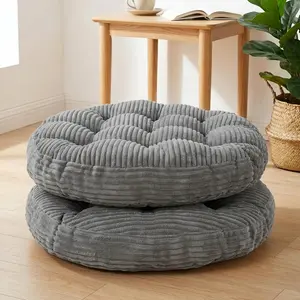 22x22" Large Round Floor Pillow for Adults, Memory Foam Floor Cushion with Corduroy Cover, for Meditation Lounge Yoga Tatami Living Room, 2 Pack Round Dark Grey