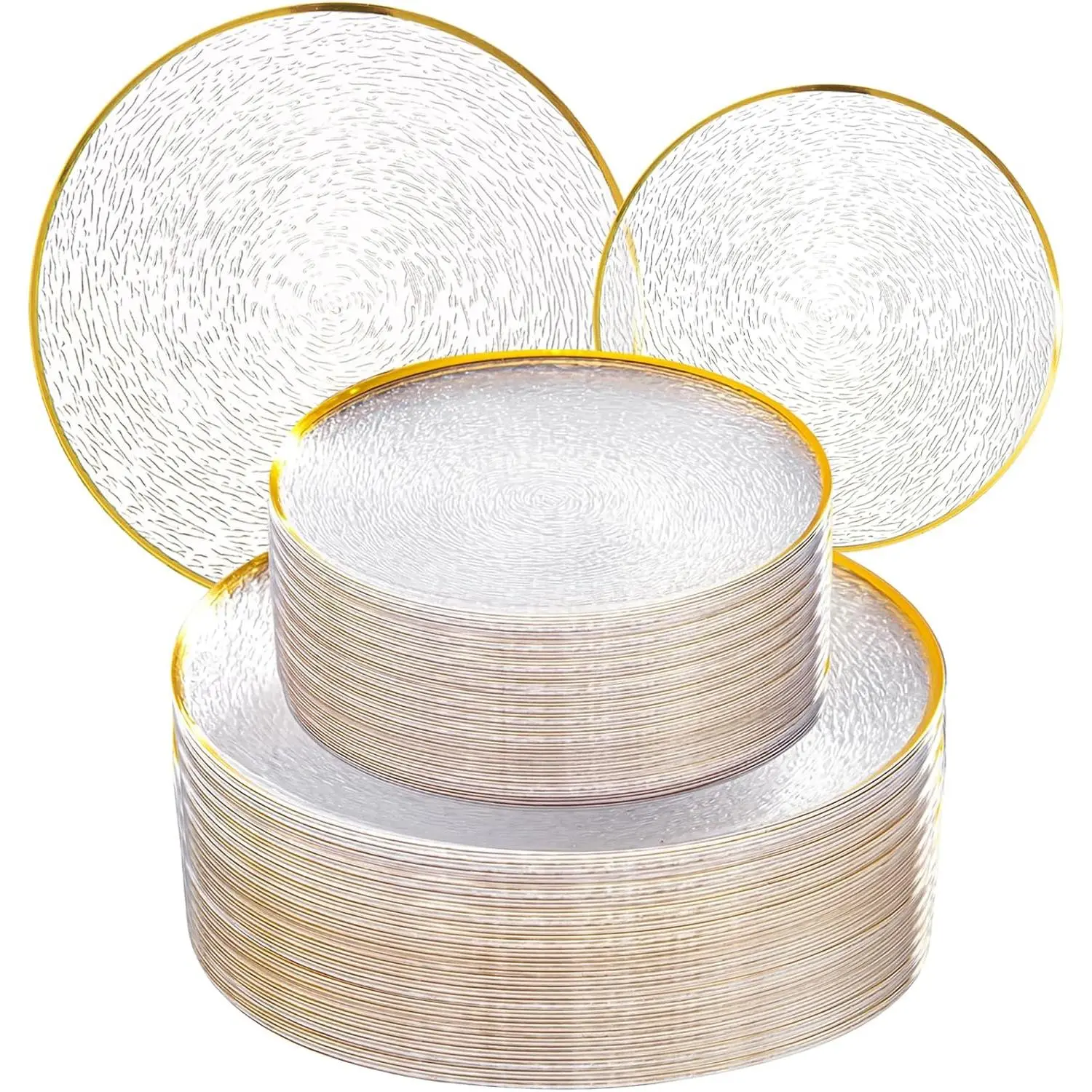 Licaere 60Pcs Clear Plastic Plates - Clear Disposable Plates With Gold Rim - Heavy-duty Gold Plates, Party Plates Include 30Clear Dessert-Platos,30Dinner-Platos for Wedding ＆ Party ＆ Summer