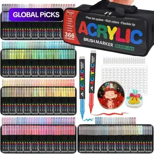 Guangna High Quality 366 Color Acrylic Markers with Soft Tips, Smooth Ink Flow for Professional and Artistic Use, Portable Storage Bag Included, Art Drawing Supplies #GLOBAL PICKS