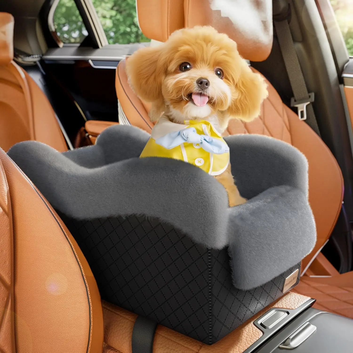 Portable Small  Seat for , Luxury Center Console   Seat Booster with Safety Tethers, Anti-Collapse  Travel Carseat for SUV,  (Black/Grey)