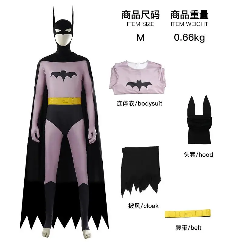 Bat Men Cosplay Costume Bruce Superhero Disguise for Adult Man Jumpsuit Cloak Bat Mask Bodysuit Halloween Carnival Party Clothes, Comic Costume, Costume Set