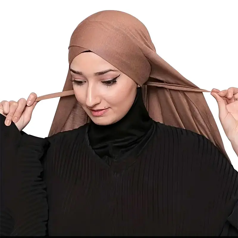 Viral Cross Front Tie Back Instant Hijab Bonnet Cap Soft Stretch V-Shape Forehead Non-Slip Headwrap Full Coverage Neck Wrap Women Daily Wear Modest Fashion