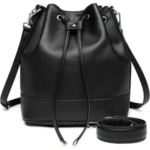 Women's Leather Bucket Bag and Drawstring Crossbody Bag