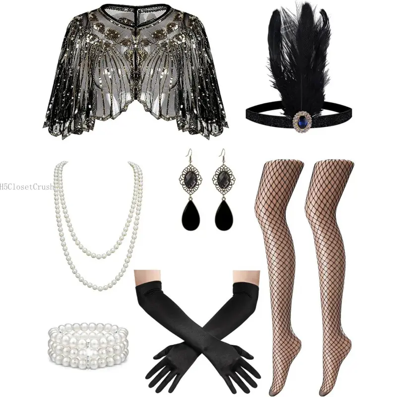 Roaring 20s Flapper Dress for Women, 1920s Great Gatsby Fringed Lady Costume with Complete Accessory Set for Theme Parties