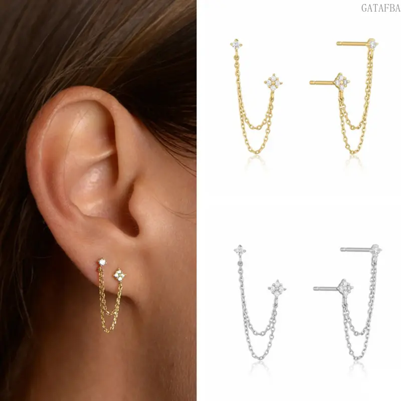 Ins Style Chain Tassel Rhinestone Drop Earrings Unique Fashion Ear Jewelry (1 Pair)