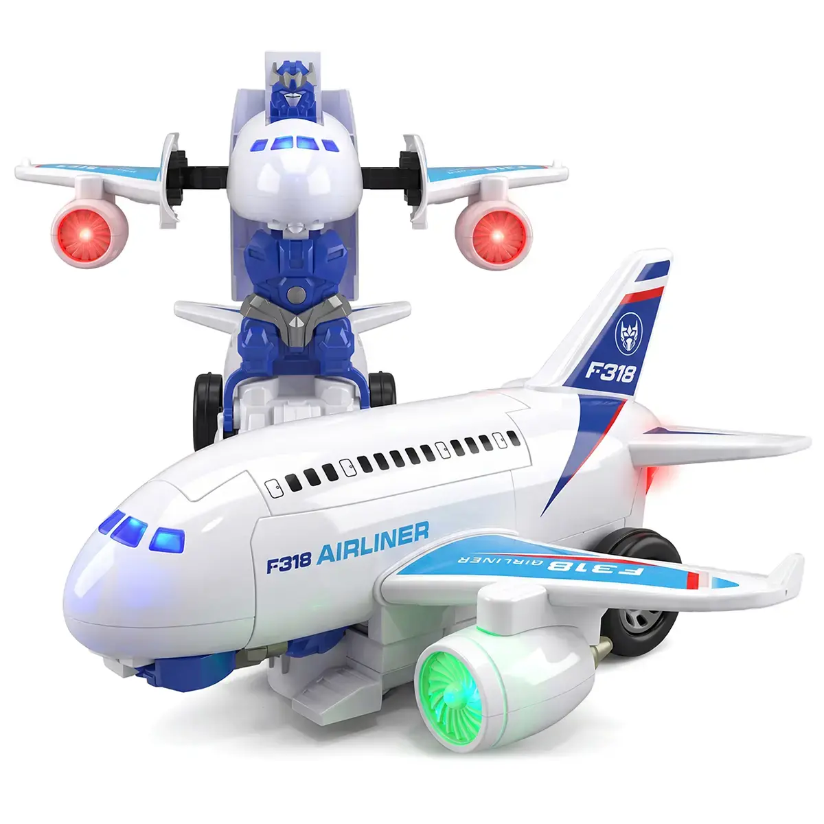 aopuro_us Friction-Powered Electric F318 Jet Toy Plane - F318 Decals, Flashing LED Lights, Sounds, Music-Synced Effects, Auto Mode, Automatic Cycling, 24x23x13 cm, Transportation-Themed Pretend Play Kids Toys for 3-8 Yrs Toddlers Unisex Gift