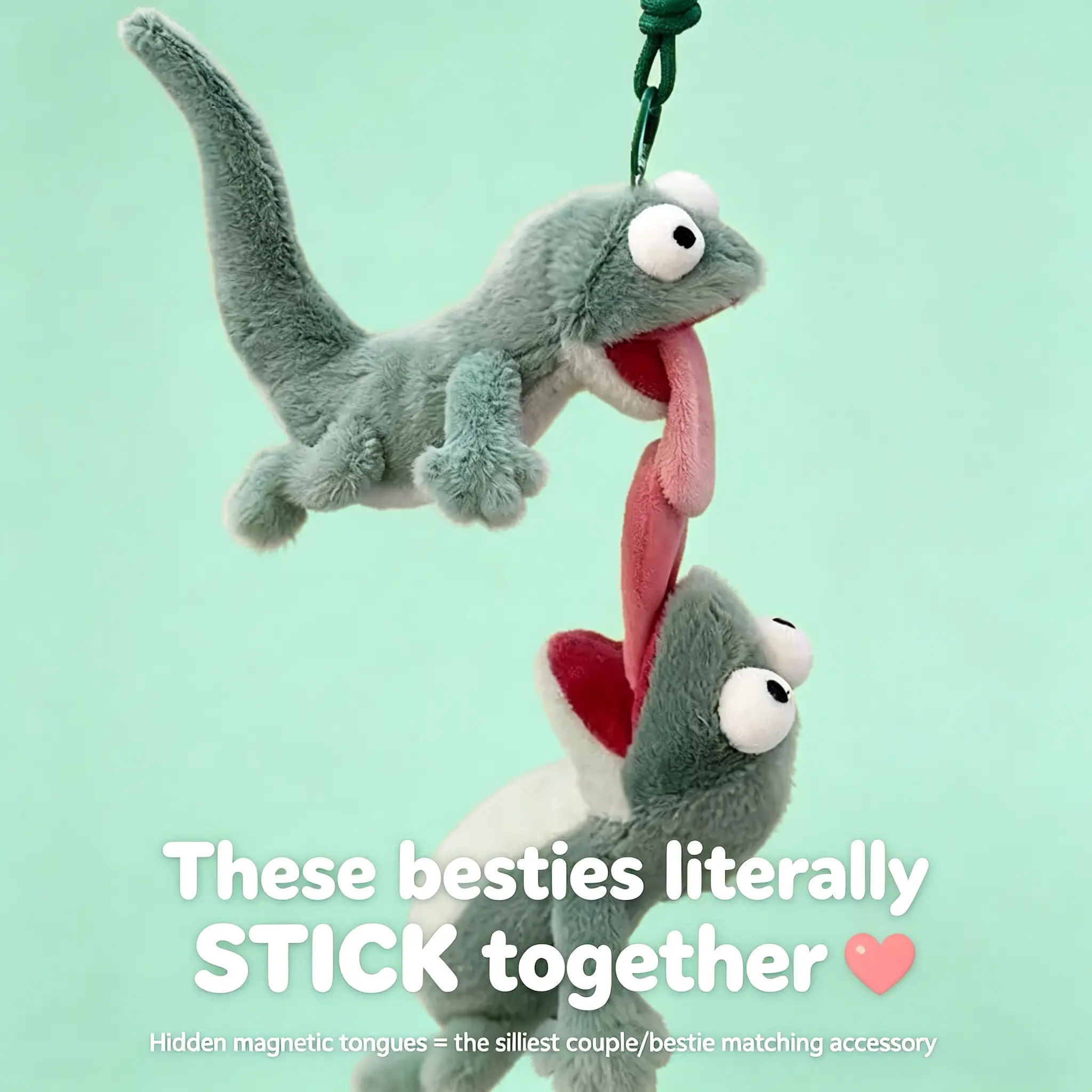 5.9in Super Soft Fluffy Funny Lizard Plush Toy - Soundable Magnetic Tongue Kawaii Stuffed Animal, Weird Green Reptile Furry Collectible, Squishy Companion Desktop Mascot Bag Charm Birthday Gift for Friends, Kawaii Stuffed Animals