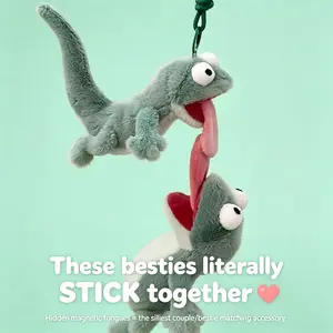 5.9 In Funny Lizard Plush Toy, Soundable Magnetic Tongue Cute Stuffed Animal Doll, Weird Green Reptile Desktop Mascot, Aesthetic Bag Charm Birthday Gift for Friends